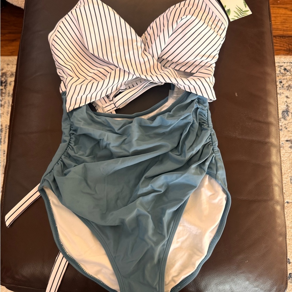 Elegant Striped Blue Women's One Piece Swimsuit